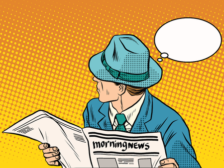 Retro man reading the morning news pop art retro style. Morning press. Politics and Economics. The media and Newspapersのイラスト素材