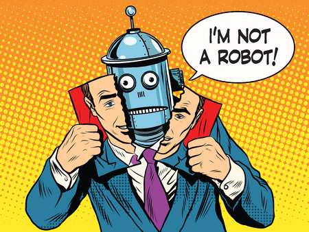 artificial intelligence robot pretending to be human pop art retro style. Science and technology. Retro robotのイラスト素材