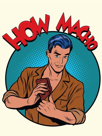 how macho male purse money pop art retro style. The image of macho men. Stereotype. Retro machoのイラスト素材