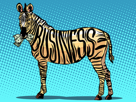 Business Zebra eats money pop art retro style. money and finances. Vector Zebra. Animalのイラスト素材