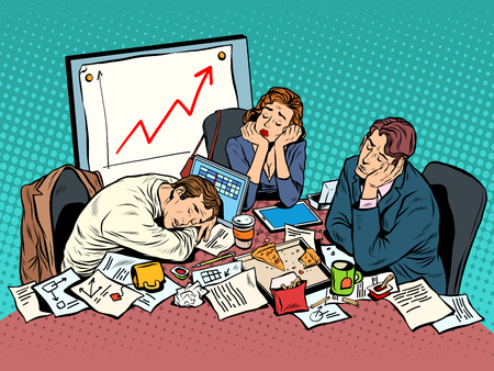 Brainstorming business concept late in the evening pop art style retro. Team work business concept. Hard work. Brain storming vector illustrationの写真素材