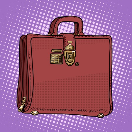 Case leather bag business businessman style pop art retro style. Secret lock with key. Business documentsのイラスト素材