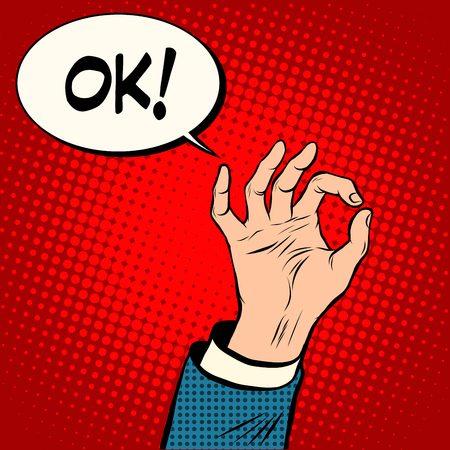 Hand OK gesture business concept pop art retro style. Success and hand pieceの写真素材