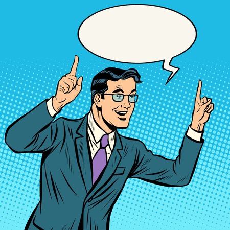speaker politician man pop art retro style. Vector retro illustration. Speaker speaks emotionallyのイラスト素材