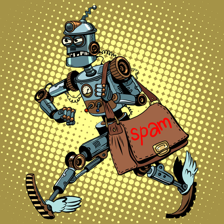 Electronic spam robot postman email pop art retro style. Malicious newsletter. Spam advertising. Garbage emailsのイラスト素材
