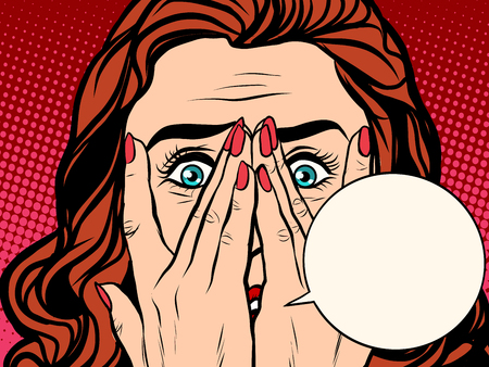 Frightened shocked girl pop art retro style. comic book bubble text. The face of a woman emotionsのイラスト素材