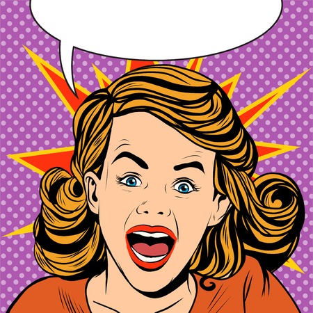 Girl screaming in terror and joy pop art retro style. Womens emotions. emotional face  girlの写真素材