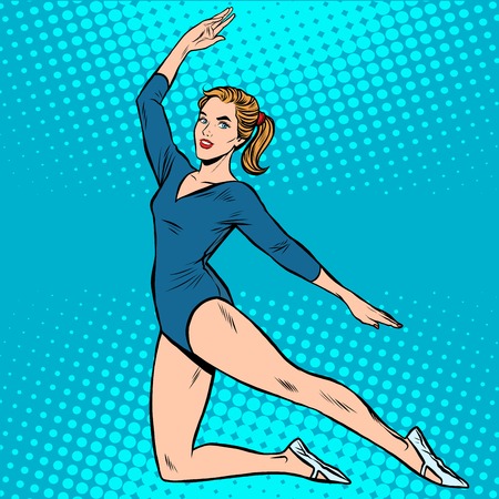 Beautiful gymnast sports summer games pop art retro style. Rhythmic gymnastics. Athletics and gymnastics. Girl athleteのイラスト素材