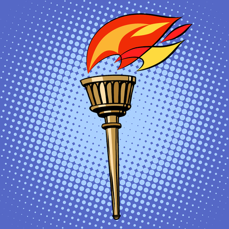 sports torch, fire torchbearer pop art retro style. Summer and winter sports games. Relay peace and sport. Vector torchのイラスト素材