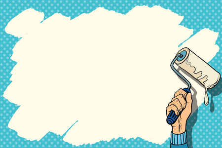 Paint background for the text pop art retro style. Roller for the paint. Repair and painting of wallsのイラスト素材