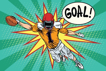 American football athlete ball goal pop art retro style. Retro sport. Sports game. The American football championship. Football Cup. Leagueのイラスト素材