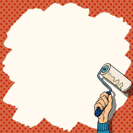 Paint background for the text pop art retro style. Roller for the paint. Repair and painting of wallsのイラスト素材