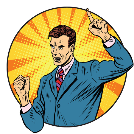 Male speaker politician businessman pop art retro style. Political candidate. Business statement. Motivation and training. Business coachのイラスト素材