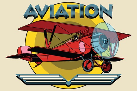 Retro two-winged plane aviation poster pop art retro style. Retro aeroplane. vintage aviation vectorのイラスト素材