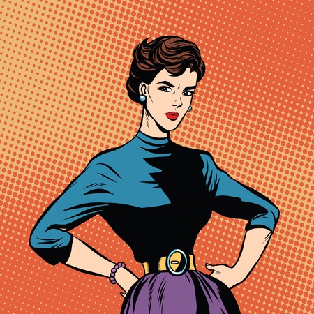 Strict beautiful retro woman pop art retro vector. Serious girlのイラスト素材