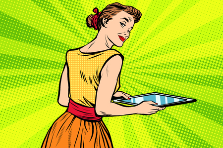 service girl waitress with tray pop art retro vector. The restaurant and serviceのイラスト素材