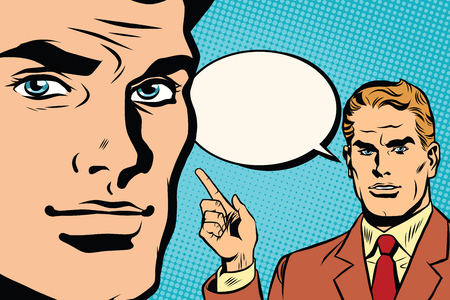 businessman points man pop art retro vector. A man points a finger at another man.のイラスト素材