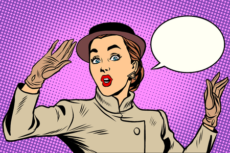 Surprised retro lady pop art retro vector. Stylish beautiful woman emotion fearのイラスト素材