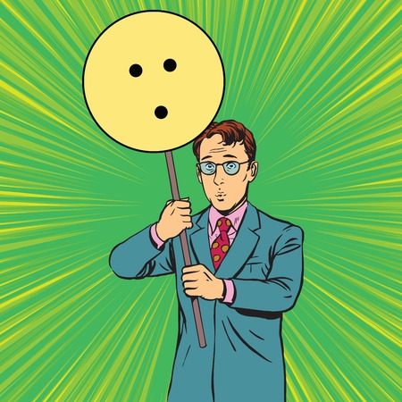 Protester with a poster, Emoji surprise pop art retro vector. Political protest. Retro policyのイラスト素材