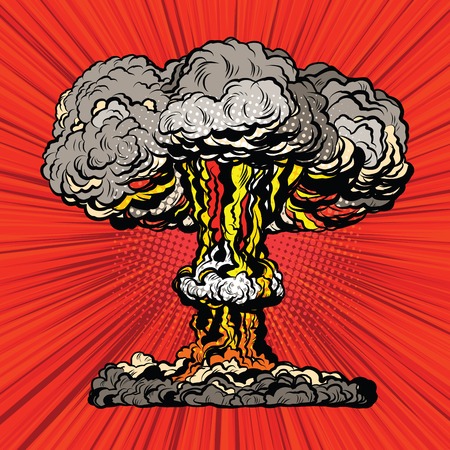 Nuclear explosion radioactive mushroom pop art retro vector. Nuclear war. Hydrogen bombのイラスト素材