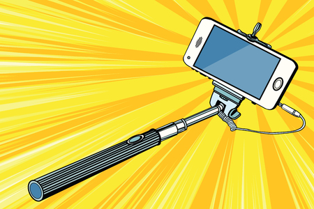 Selfie stick smartphone shooting pop art retro vectorの写真素材