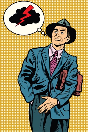 The man remembered the bad weather pop art retro vector. Rain thunderstorm hurricaneのイラスト素材