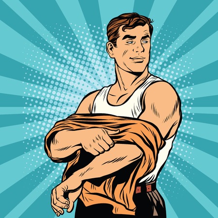 Man dress shirt pop Sots art retro vector. Strong manのイラスト素材