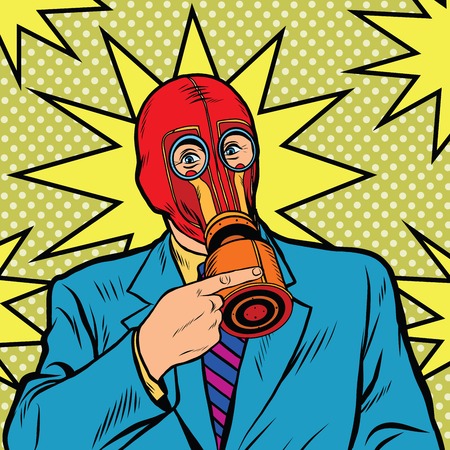 Gas mask, vintage rubber pop art retro vector. Chemical and biological protection. Military equipment, nuclear contamination. Warのイラスト素材
