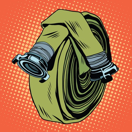 Retro green fire hose pop art vector. The fight against fire. realistic illustrationのイラスト素材