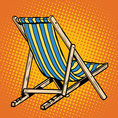 deck chair striped blue beach lounger pop art retro vector. Realistic sun loungerのイラスト素材