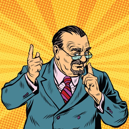 Retro Professor with a beard pop art retro vector. Scientist Professor actively gesturingのイラスト素材