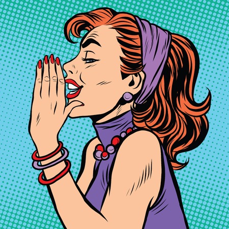 Gossip girl pop art pop art retro vector. The woman whispers in his earのイラスト素材