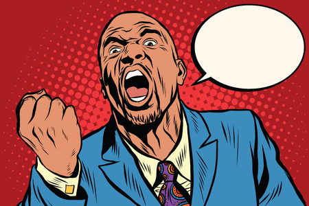 Emotional strong black man with a fist, an African American businessman pop art retro vectorのイラスト素材