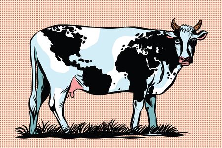 Cow Milk world map pattern on the skin pop art retro vector. Meat milk international business. Agricultureのイラスト素材