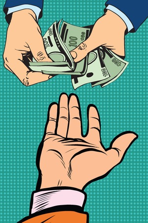 hand giving money to other hand pop art retro vectorのイラスト素材