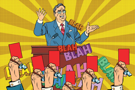 Distrust of politics, a red card candidate pop art retro vector. Elections and voter supportのイラスト素材