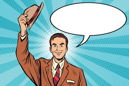 Greeting hats off welcome man pop art retro vectorのイラスト素材