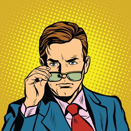 The man takes off his glasses pop art retro vector realistic hand drawing illustrationのイラスト素材