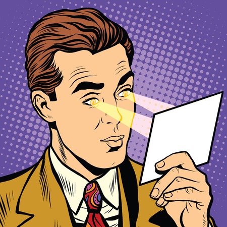 Retro pop art eye read rays superhero vector. The light from his eyesのイラスト素材
