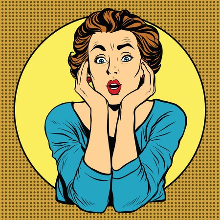 Surprised woman. Pop art retro vector, realistic hand drawn illustration.のイラスト素材