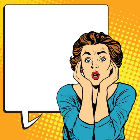 Surprised woman. Pop art retro vector, realistic hand drawn illustration.のイラスト素材