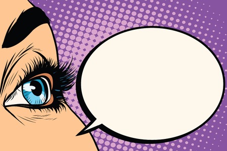 Close-up of female eyes pop art retro vector. Beauty womanのイラスト素材