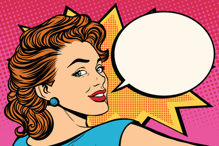 Happy pop art retro woman close-up face vector illustrationのイラスト素材
