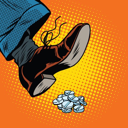 Leg presses tablet, pop art retro comic book vector illustration. doping and drugs, medicine and medicationsのイラスト素材