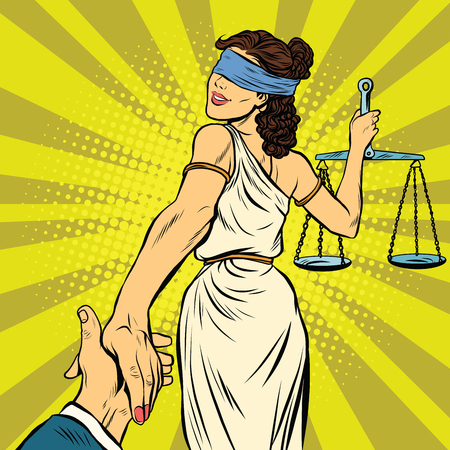 follow me, Themis leads to court, pop art retro vector illustration. Justice and lawのイラスト素材