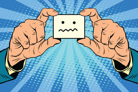 silence Smiley face in hands, pop art retro vector illustrationのイラスト素材