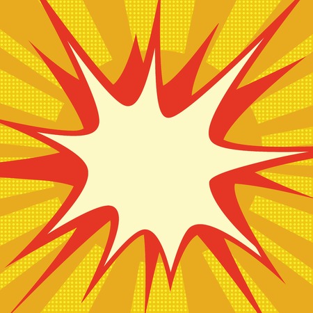 Red comic explosion over orange sun pop art retro drawing illustrationのイラスト素材
