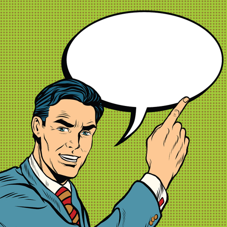 advertising businessman pointing finger pop art retro comic drawing illustrationのイラスト素材