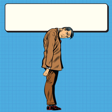 Advertising Billboard over the neck of a businessman, pop art retro illustration realistic drawingのイラスト素材