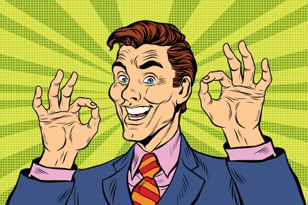 Smiling man gesture okay, pop art retro comic book illustrationのイラスト素材